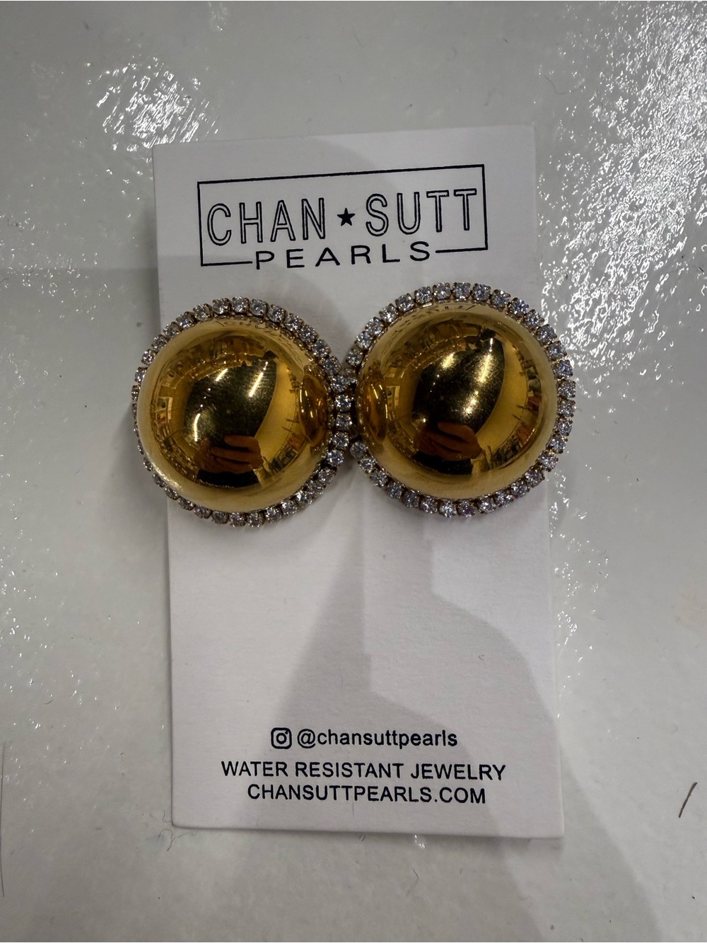 Gold Crystal Halo Dome Earrings